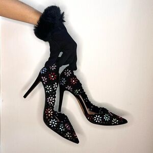 INC | Black floral rainbow rhinestone crystal stiletto 4'' high heels | Size 9